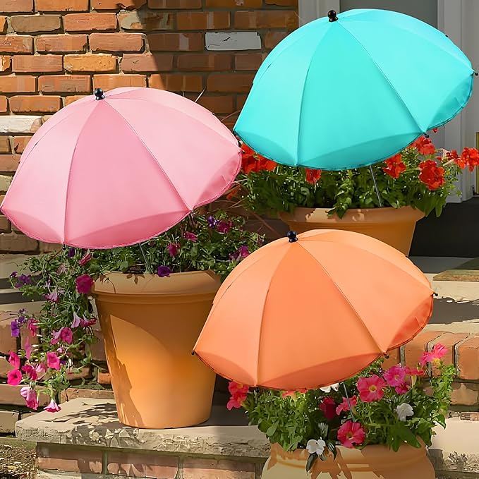 Voccos Upgraded Plant Umbrellas for Outdoor Plants 50" Tall 26" Canopy Adjustable Angle Garden Bed Shade Cover with Sturdy Metal Stake & UV Protection Plant Cover for Potted Plants Flower Pot