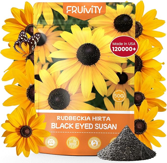 120,000+ Black Eyed Susan Seeds for Planting, Perennial Wildflower Seeds for Pollinator Gardens, Non-GMO Heirloom Flower Seeds to Plant Outside & Inside, Borders, Containers, Rudbeckia hirta