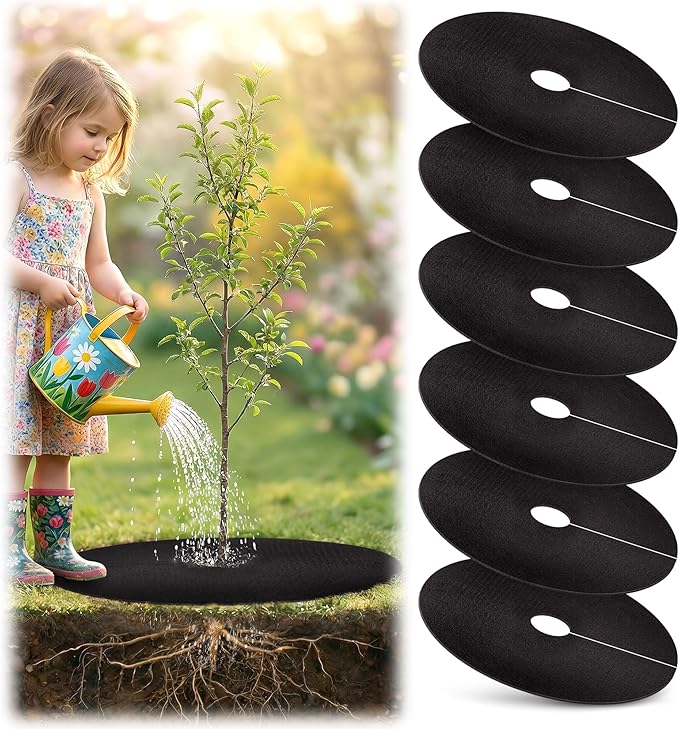 20.5" Non-Woven Tree Mulch Ring 6 Pack, Weed Barrier Mat,Degradable Tree Mulch Used to inhibit Weed Growth and Landscape Weed Control Plant Root Protection