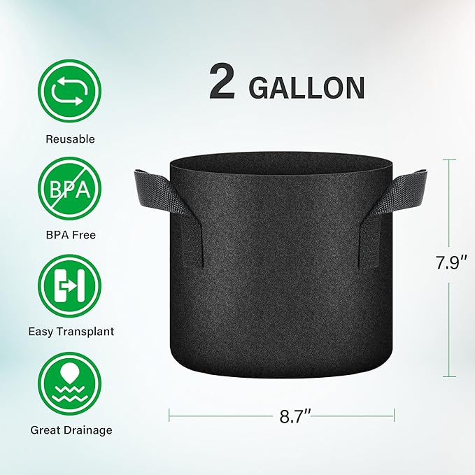 YSSOA 10-Pack 2 Gallon Grow Bags, Aeration Nonwoven Fabric Plant Pots with Handles, Heavy Duty Gardening Planter for Potato, Tomato, Vegetable and Fruits, Black 2024 Version