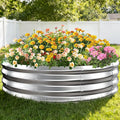 12 Inch Tall Heavy-Duty Round Steel Rised Garden Bed – Wave-Shaped Design Galvanized Metal Planter Box for Vegetables Flowers Succulent at Patio/Garden Outdoor (Silver, 48" Diameter)