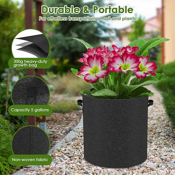 12-Pack 3 Gallon Thickened Non-Woven Breathable Plant Grow Bags, Fabric Inflatable Pots Flowerpots with Handles, Fabric Plant Bags, Black.