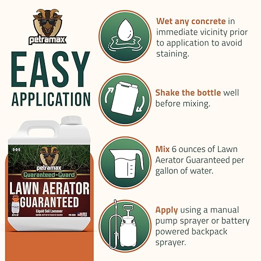 PETRAMAX Liquid Lawn Aerator 0-0-5, Liquid Aeration for Lawn, Grass Aerator & Soil Conditioner - Lawn Aerator Tool, Core Aerator & Lawn Aerator Machine Alternatives - Liquid Lawn Fertilizer - 32 Oz