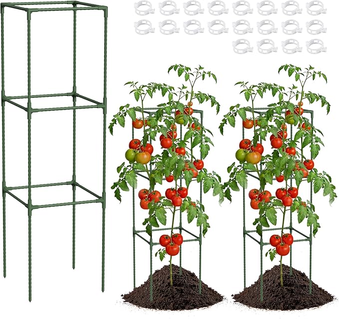 3 Pack Tomato Cage, 47.2” Tall Plant Support Trellis for Tomatoes & Climbing Vegetables, Heavy Duty Garden Tomato Stakes for Raised Beds - Extra-Thick Stakes