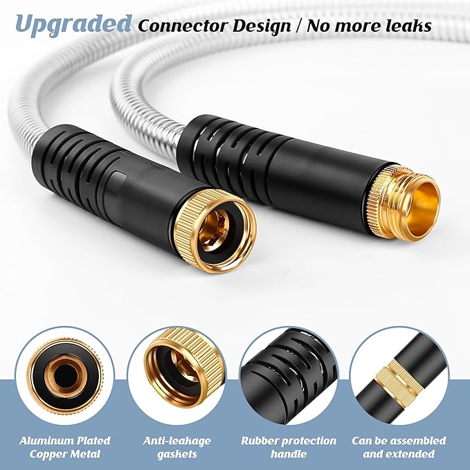 Garden Hose 50FT, Water Hose with 10 Function Nozzle, Garden Hose Metal with Leak-proof Connectors, No-Kink, Lightweight, Puncture-proof, Pet-proof, Sturdy, 550PSI, Hose for Outdoor, Yard