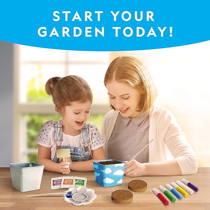 National Geographic Flower & Herb Gardening Kit for Kids - Kids Gardening Set with 3 Stainless Steel Pots, Paint & Stickers, Outdoor Toys, Craft Kits, Plant Growing Kit, Easter Basket Stuffers