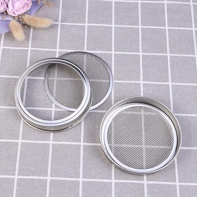 LIFKOME 3pcs Stainless Steel Sprouting Jar Mesh Lids for Wide Mouth 70mm Mason Jars, Seed Germination Covers with Filter Screen, Versatile Kitchen Canning Accessories for Home Sprout