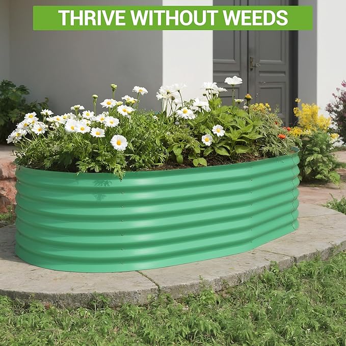 IDEALHOUSE 4x2x2 Ft Galvanized Metal Raised Garden Bed, 24-Inch Tall Outdoor Planter Box for Vegetables, Flowers & Herbs, Rust-Resistant Garden Beds for Backyard, Patio or Balcony, Green