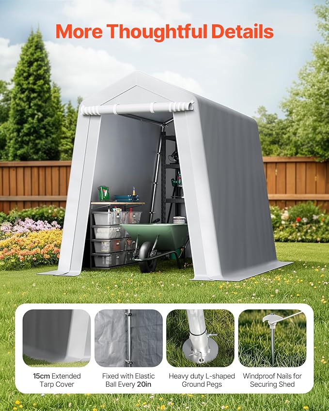 VEVOR Portable Shed Outdoor Storage Shelter, 6x8x7 ft Heavy Duty Instant Waterproof Storage Tent Sheds with Roll-up Zipper Door and Ventilated Windows for Motorcycle, Bike, Garden Tools