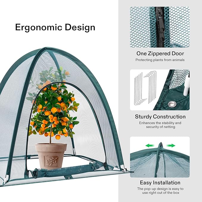 VIVOSUN Garden Netting Cover, 28 x 28 x 32 Inch Pop-up Guard Cover with Zip Entry for Plants, Vegetables, Fruits, Outdoor Run and Enclosure for Small Animals, 4-Pack, Green
