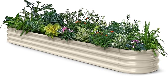Galvanized Raised Garden Bed 10x2x1 | 8x4x1 ft, 12" Tall Metal Planter Box for Outdoor Plants, Modular Raised Flower Bed with Rust Resistant Coating, Long Planter for Vegetable - Sand Beige