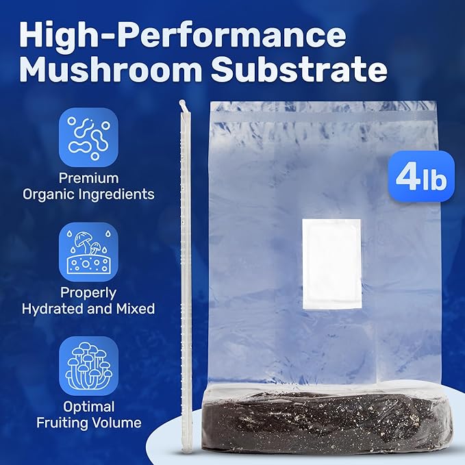 6 LB All-in-One Mushroom Grow Kit, Up to 64oz of Fresh Mushrooms Over 3 Flushes, Sterilized Grain Bag + Dung-Loving Substrate, Injection Port, OMRI-Listed, Made in USA, Just Add Spores