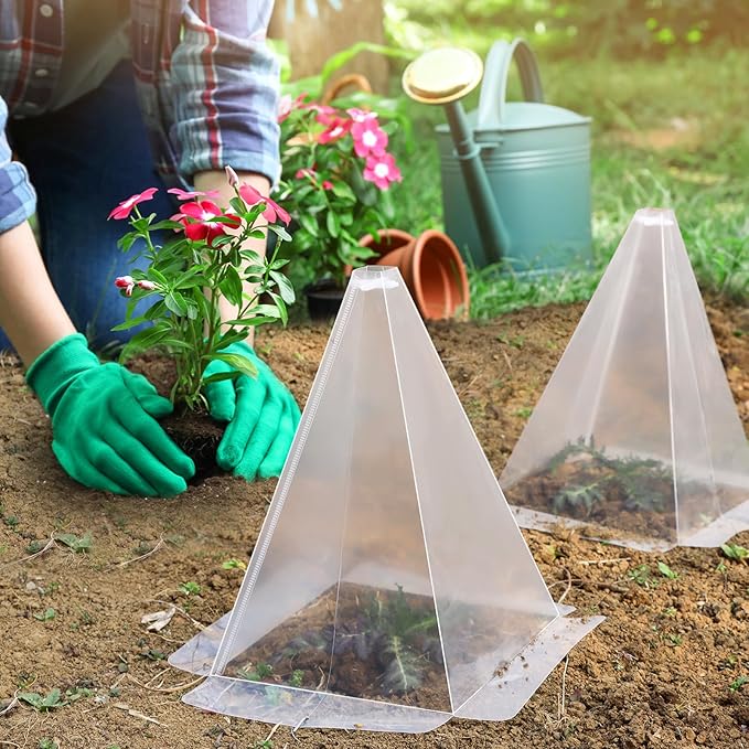 Garden Cloches for Plants, 20 Pack Plastic Small Plant Seedling Protector, Reusable Clear Bell Covers with 40pcs Metal Stakes, Mini Greenhouse Against Sun, Frost, Snails, Birds, 7.8" x 11"