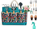 Garden Tool Set, 9 Pcs Heavy Duty Stainless Steel Gardening Hand Tool, Turquoise Garden Tool Bag Kit, Gardening Supplies Gifts for Women Men Mom Dad Gardener Beginner