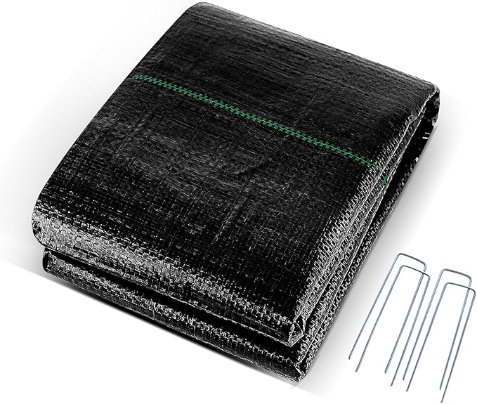 3.3FT×13FT Weed Barrier Fabric,Landscape Fabric,3.2oz Weed Barrier Fabric Heavy Duty,Weed Control Garden Cloth,Woven Geotextile Fabric for Garden Beds, Underlayment, with 4 U-Securing Pegs