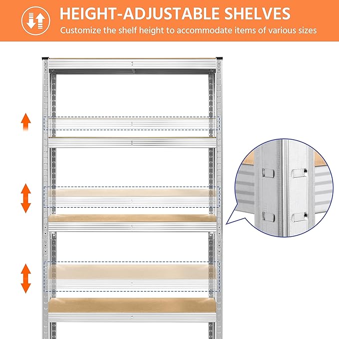 Yaheetech Storage Shelves, 5 Tier Heavy Duty Adjustable Metal Shelving Unit, Industrial Utility Rack for Garage Warehouse Pantry Closet (35.5 W× 12 D × 71 H Inches, Silver)