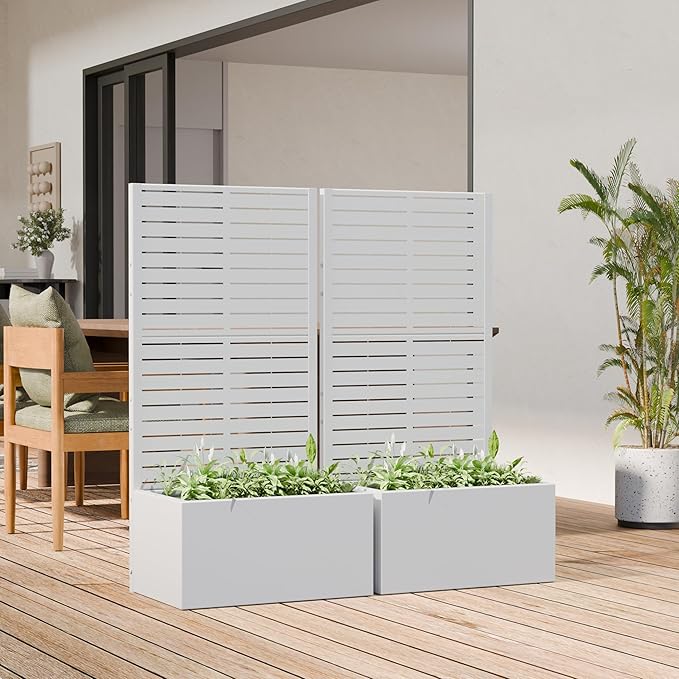 Casaphoria Metal Raised Garden Bed with Trellis, 59"x30"x12" Planter Box for Climbing Plants, Vegetables & Vines, Features Drainage Holes and Privacy Screen (Black-Louvered)