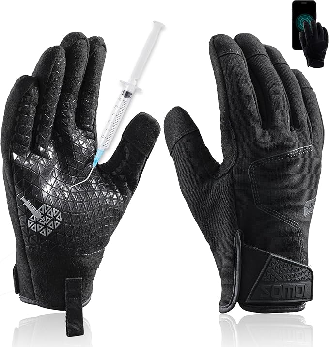 TAILI Level 3 Needle, Level 5 Puncture Resistant Men Work Gloves, Grip Enhanced A7 Cut Resistant Safety Gloves, Touchscreen and Breathable, Black, Large (L), 1 Pair