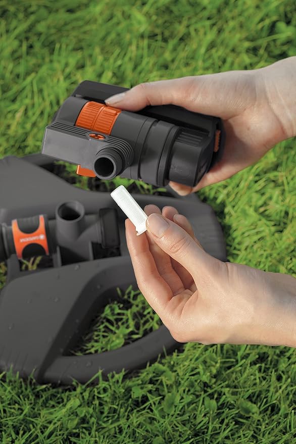 GARDENA 20575 | Up to 2300 sq ft - ZoomMaxx Adjustable Oscillating Sprinkler on Metal Step Spike for Watering Large Area Lawn with US Hose Threads, Yard and Garden. Gardena Quick Connects