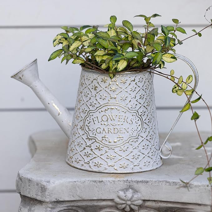 Vintage Metal Watering Can with Handle Rustic Farmhouse Watering Can Flower Pot Distressed Decorative Planter Retro Gardening Flower Bucket for Home Indoor Outdoor Garden Balcony Courtyard
