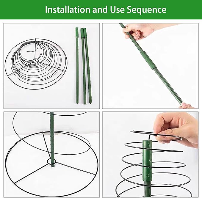 2 Pcs Tomato Cage Garden 53.6" Tall Metal Plant Cage Support Stretchable with Poles Stake Tomato Tower Garden Trellis for Vegetables Bean Climbing Plants Outdoor