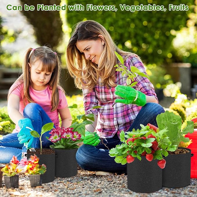 12-Pack 3 Gallon Thickened Non-Woven Breathable Plant Grow Bags, Fabric Inflatable Pots Flowerpots with Handles, Fabric Plant Bags, Black.