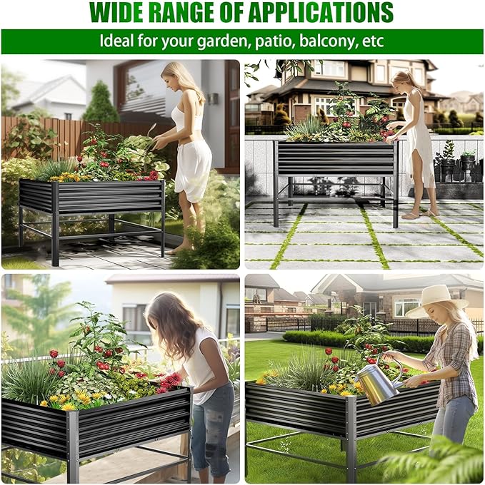 Galvanized Raised Garden Bed with Legs,48×48×32in Large Metal Elevated Raised Planter Box,Raised Garden Bed,1000lb Capacity with Drainage Holes for Vegetables Lawn Green Flowers, Fruits, Terrace