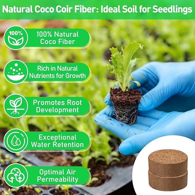 Riare 50 Pcs 30mm Organic Coco Coir Seed Starter Soil, Compressed Coconut Coir Potting Soil Mix for Seed Starting, Coconut Fiber Pellet for Planting Indoor & Outdoor Plants, Vegetables, Garden