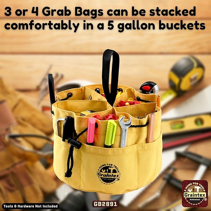 Graintex 18 Pockets Grab Bag Rip-stop Canvas Drawstring Closure, Small Part Organizer Pouch, Small Tools, Screws, Parts, Parachute Tool Bag for Efficient Storage - Yellow
