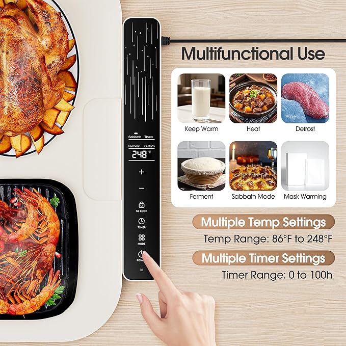 Vabaso Extra Large Food Warming Mat with APP, 37"x15" DIY Temperature & Timer Settings, Heats in 5s, Electric Warming Tray with Child Safety Lock, Warming Mat for Food & Countertop - Kosher Certified