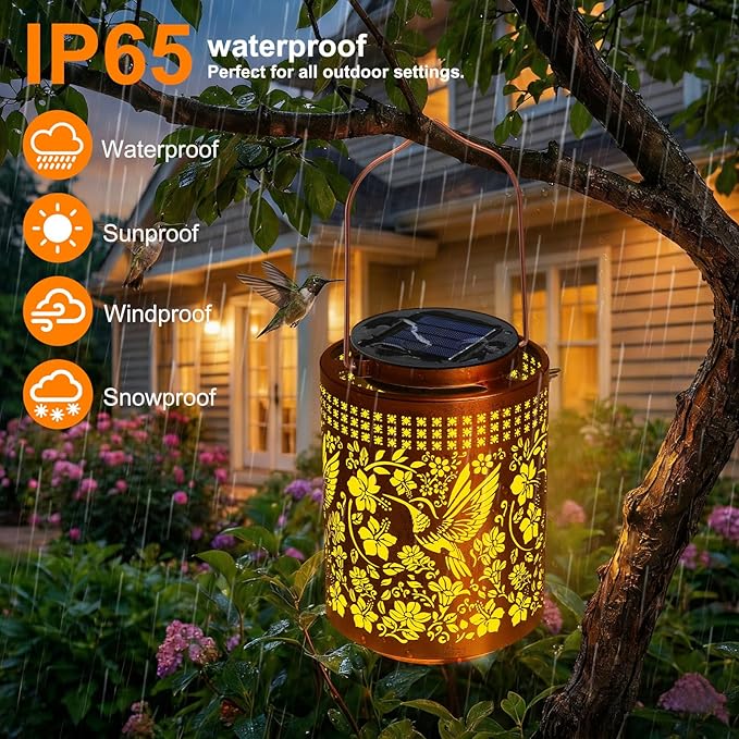 Solar Lanterns Outdoor Waterproof Hummingbird Garden Decor Gifts for Women Mom Grandma Hanging Solar Lights Metal Solar Decoration Outside for Yard, Patio, Backyard, Porch(Hummingbird)