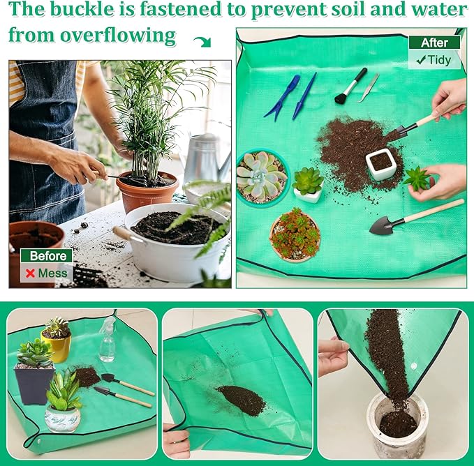 Plant Repotting Mat for Garden, 2 Pcs Waterproof Potting Mat Foldable Indoor Plant Mats Portable Square Gardening Mat Potting Tray with 6 Pcs Mini Garden Tools Set for Plant Lovers Gardening Gifts