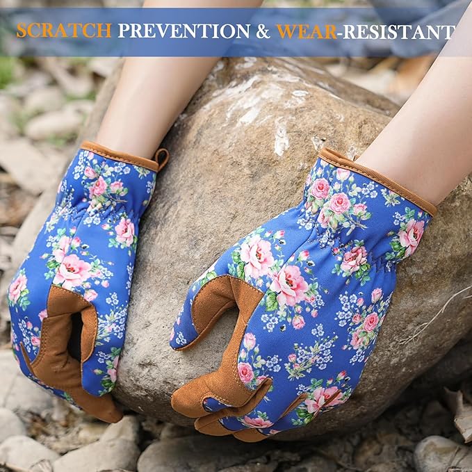 Trifabricy Gardening Gloves for Women, Breathable Leather Garden Gloves with Grip, Thorn-Proof Puncture-Resistant Work Gloves