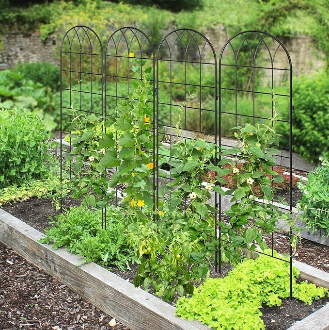 4 Pack Metal Garden Trellis for Climbing Plants, 71 Inch Black Metal Garden Trellis for Vines Plant Rose Vegetable Support,Large Decorative Outdoor Trellis