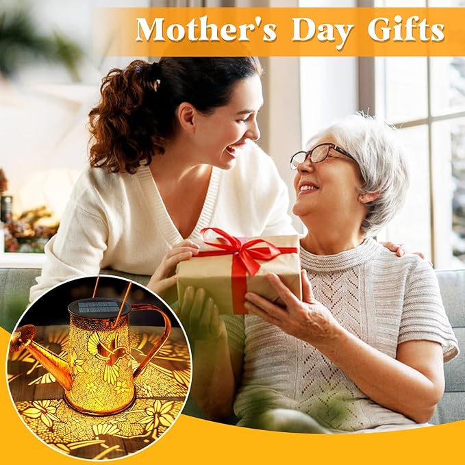 Solar Watering Can Lights, Hummingbird Gifts for Mothers Day Women Mom Grandma Birthday, Waterproof Outdoor Multicolor Garden Decor Large Hanging Solar Lanterns Garden Light for Patio Porch Pathway