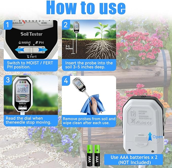 Long Probe Soil Moisture Meter, 7-in-1 Soil PH Tester/Soil Moisture/Fertility with 2 Types Probes, LCD Display Air Temp/Air Humidity/Sunlight Intensity/BGR Spectral for Plants Garden, Lawn,Indoor Outd