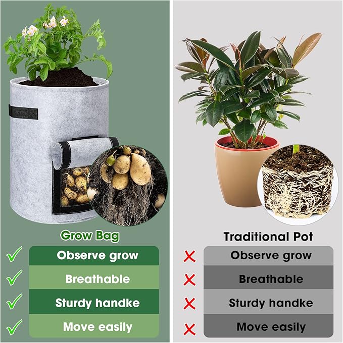 12 Pack Potato Grow Bags 10 Gallon 7 Gallon Garden Planting Bag with Flap Vegetable Grow with Handles and Harvest Window Thickened Nonwoven Fabric Pots for Tomato Vegetable and Fruits(Mix Color)