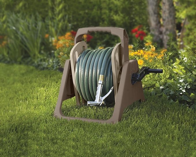 Suncast 100 ft. Portable Wall Mount Garden Hose Reel, Taupe