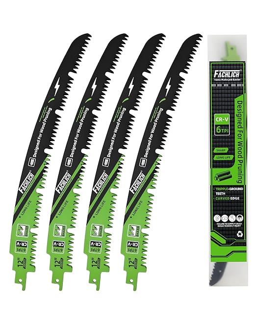 12-Inch Pruning Blades for Wood - Reciprocating Saw Blades Set, FACHLICH Arc Cutting Edge 6TPI Saw Blades for Tree Pruning, Wood Cutting(4 Pack)