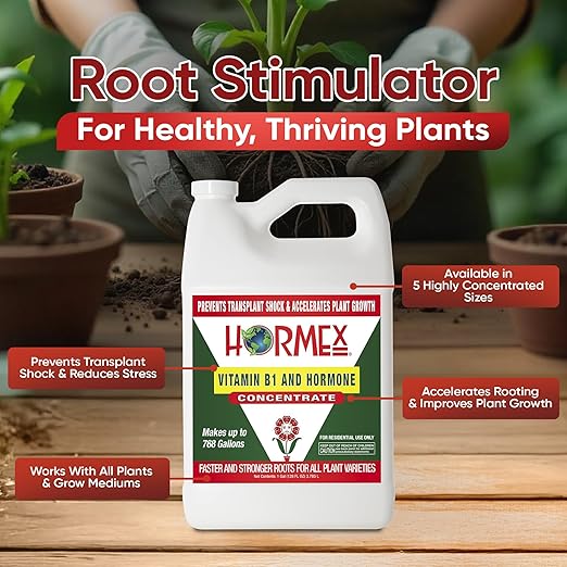 Hormex Liquid Rooting Hormone Concentrate with B1 – Root Growth Stimulator for Strong, Healthy Plants - Prevents Transplant Shock - Houseplants, Gardens, Hydroponics, Trees, Fruits & Vegetables, 128oz