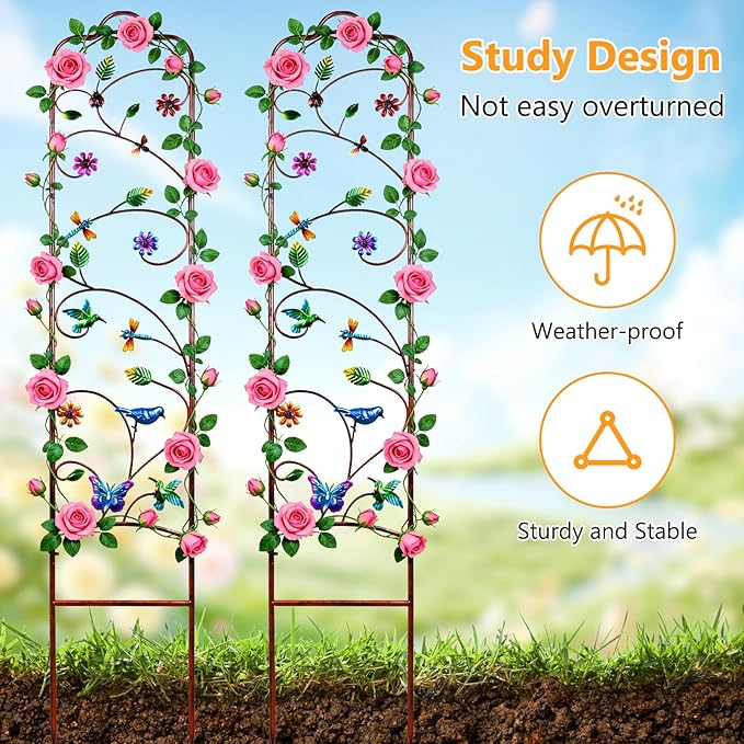 2 Pack Garden Trellis for Climbing Plants, Metal Decorative Vegetables Flowers Vines Fence Trellis for Outdoor Patio 60'' H x 11'' W