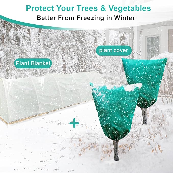 Insoma 2 Packs 2.2 oz/yd² Plant Covers Freeze Protection 31.5" W X 47.3" H, Outdoor Plants Frost Protection Covers with Zipper & Drawstring, Frost Blankets for Tree in Winter