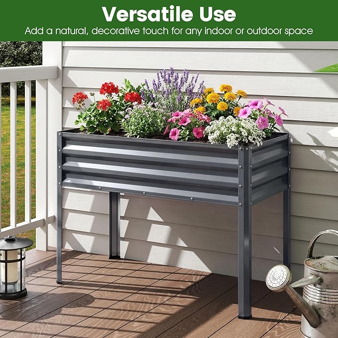 Giantex Raised Garden Bed with Legs 2 Pacs, 44" x 22" x 32" Metal Large Elevated Planter Box for Vegetable Flower Fruit Herb, Heavy Duty Outdoor Gardening Planter for Backyard Patio Balcony, Gray