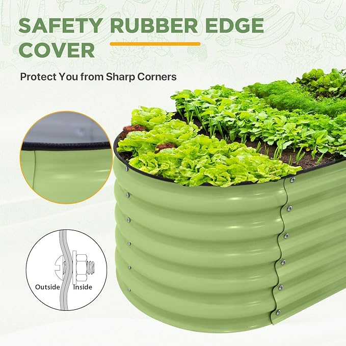 EAGLE PEAK 17'' Tall Outdoor Galvanized Raised Garden Bed Planter, Planter Boxes for Outdoor Plants, Vegetables, Flowers, and Herbs 6 in 1 Modular Design, Olive Green