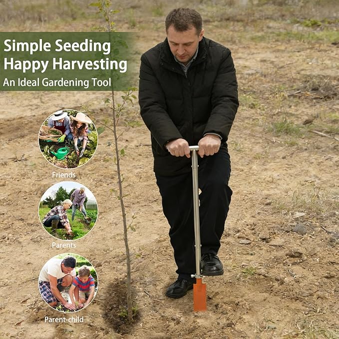 Dibble Bar Planting Tool with Foot Pedal, Sturdy Construction Tree Planting Bar with Stainless Steel Pole, T-Handle Dibbler Gardening Tool Digging Bar Long Flat