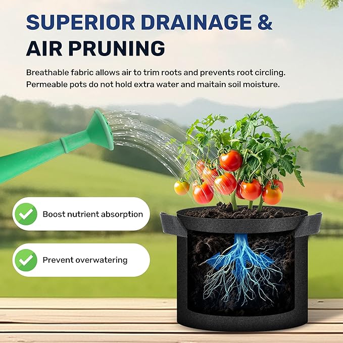 Simple Deluxe 5 Pack 15 Gallon Grow Bags, 300G Vegetable/Flower/Plant Fabric Pots with Handles, Heavy Duty Thickened Nonwoven Planting Bag with 5 Pcs Plant Labels, Black