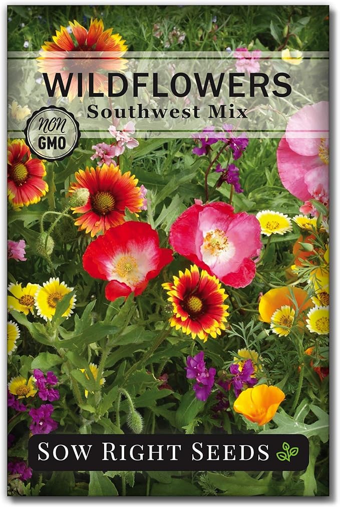 Sow Right Seeds - Wildflowers Seeds Mix for Planting in Southwest - Non-GMO Heirloom Varieties to Grow a Wild Flower Garden - Perennial and Annual Flowers to Attract Pollinators - Colorful Blooms (1)
