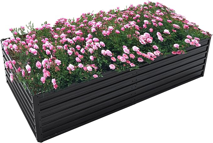 Galvanized Raised Garden Bed 8x4x2ft Outdoor Planter Box Galvanized Steel Garden Bed Kit for Vegetables, Flowers, Herbs and Succulents Black