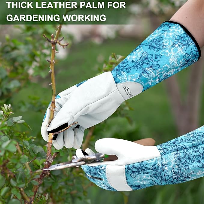 Leather Long Gardening Gloves for Women Thorn Proof Garden Gloves Yard Working Gloves