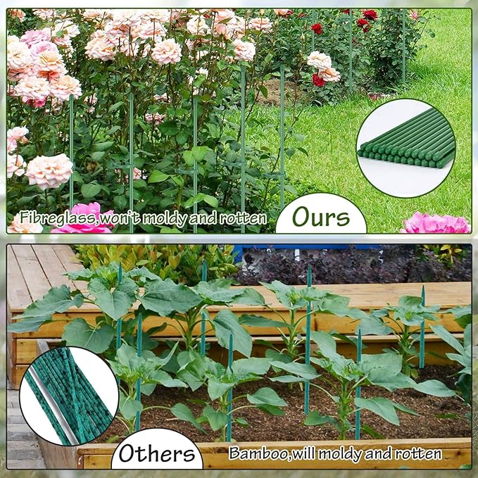 76pcs Plant Stakes for Indoor Plants, 25 Pack 16 inch Plant Support Stakes, Fiberglass Garden Plant Sticks Support with Rings Clips &Tie for Indoor and Outdoor Plants Flowers Tomatoes Orchid